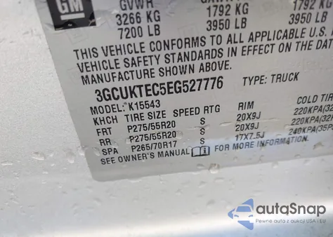 2014 Chevrolet Silverado 1500 High Country z USA, uszkodzony, nr VIN 3GCUKTEC5EG527776